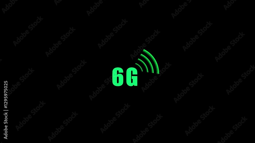 Poster 6g cellular network tower icon with signal waves animated on a black background.6g network wireless 
