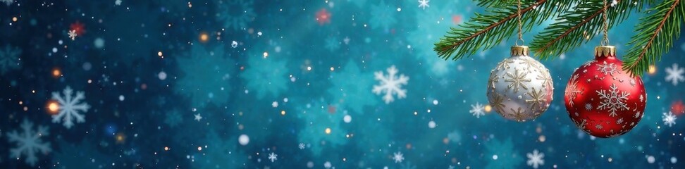Hanging Christmas ornaments with snowflakes against a blue background, Seasonal Decor, Winter Decorations, Blue Background