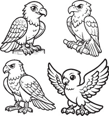 Charming Cartoon Eagle Silhouettes - Black and White Avian Illustrations