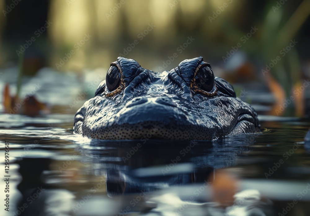 Aufkleber close-up view of a large frog emerging from calm water surrounded by nature, capturing intricate det