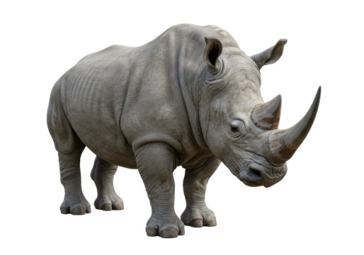 Isolated Majestic White Rhinoceros, Full-Bodied Wildlife Specimen in Natural Standing Position