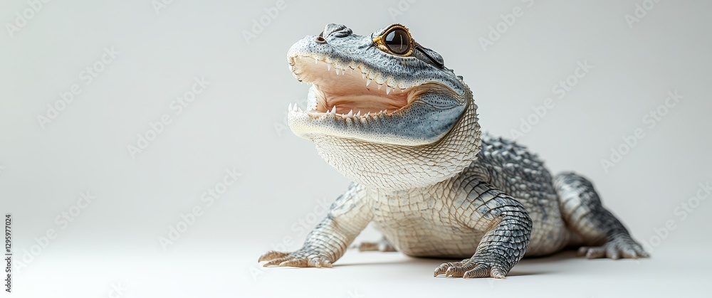 Poster close-up view of a lizard with detailed scales and open mouth, capturing the unique features of a re