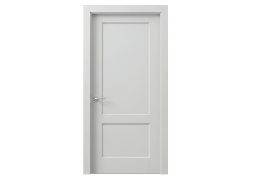 Isolated Classic White Two-Panel Interior Door with Silver Handle, Elegant Home Fixture