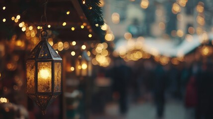 Festive lantern, market, bokeh, winter
