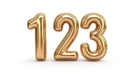 Shiny Gold Number One Two Three Decorative Elements for Design