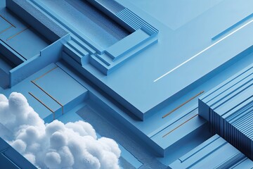 Obraz premium Vibrant Sky Blue Geometric Abstraction with Contemporary Patterns and Lines
