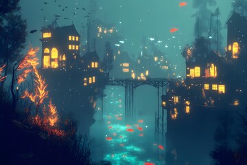 Obraz premium night city landscape