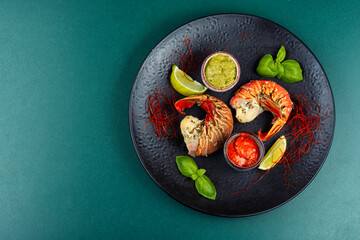 Lobster with spices, lobster dinner.