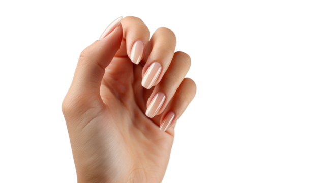 Woman hand showing manicure on transparent background