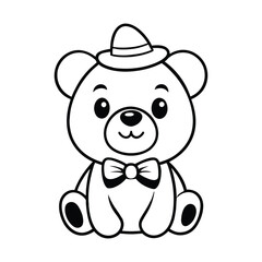 coloring pages teddy bear with a bow silhouette vector on white background