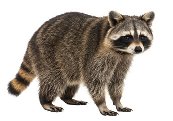 Isolated Raccoon Standing Alert with Detailed Fur Texture