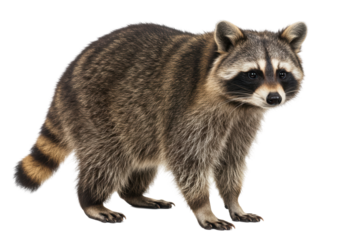 Isolated Raccoon Standing Alert with Detailed Fur Texture
