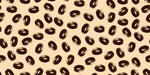 Hand Drawn Dots in Seamless Pattern, Circular Doodle and Grunge Ovals. Brushstroke circles with grungy texture, playful background with black dots