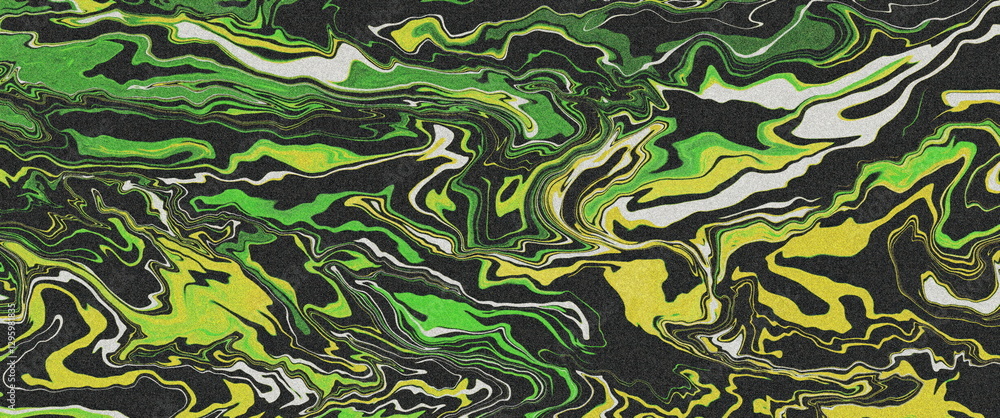Poster colorful abstract swirling patterns in green, yellow, and black with vibrant fluid motion and energy