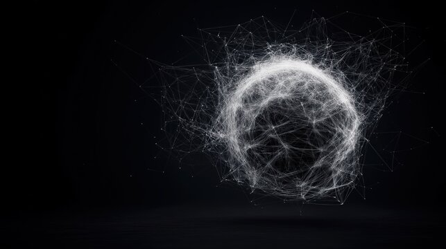 A black and white image of a sphere with a lot of lines and dots surrounding it