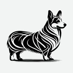 Obraz premium Stylized black and white corgi illustration with tribal design