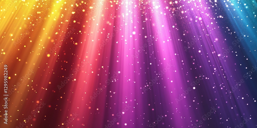 Poster colorful light rays shining down with sparkling particles create a festive atmosphere in a vibrant s