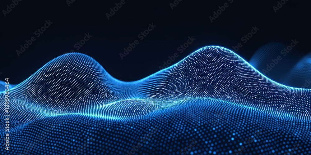 Aufkleber waves of luminous blue pixels create an abstract digital landscape in a dark setting