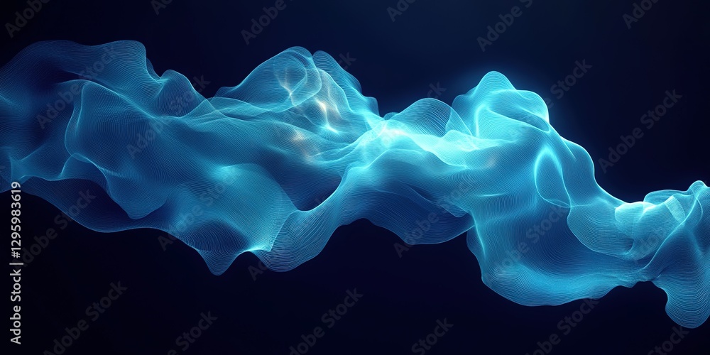 Poster ethereal blue waves flow gracefully in a dark space creating a mesmerizing abstract background effec