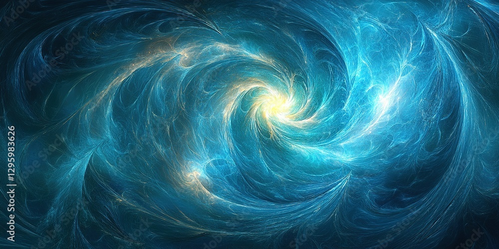 Poster swirling blue and gold patterns create a mesmerizing abstract design evoking the depths of a cosmic 