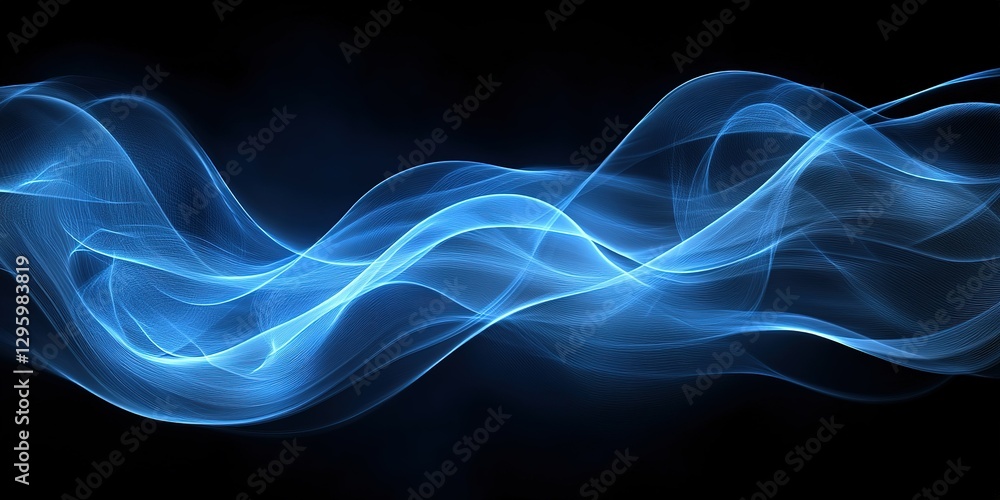 Poster fluid blue waves create an ethereal visual effect against a dark background