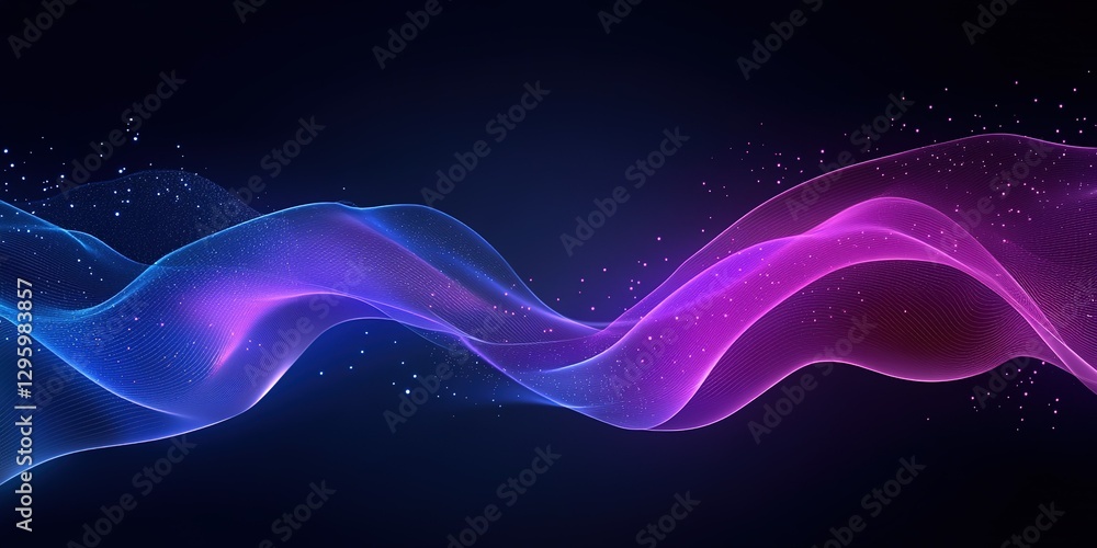 Poster colorful abstract wave design with glowing particles creates a mesmerizing visual effect for digital