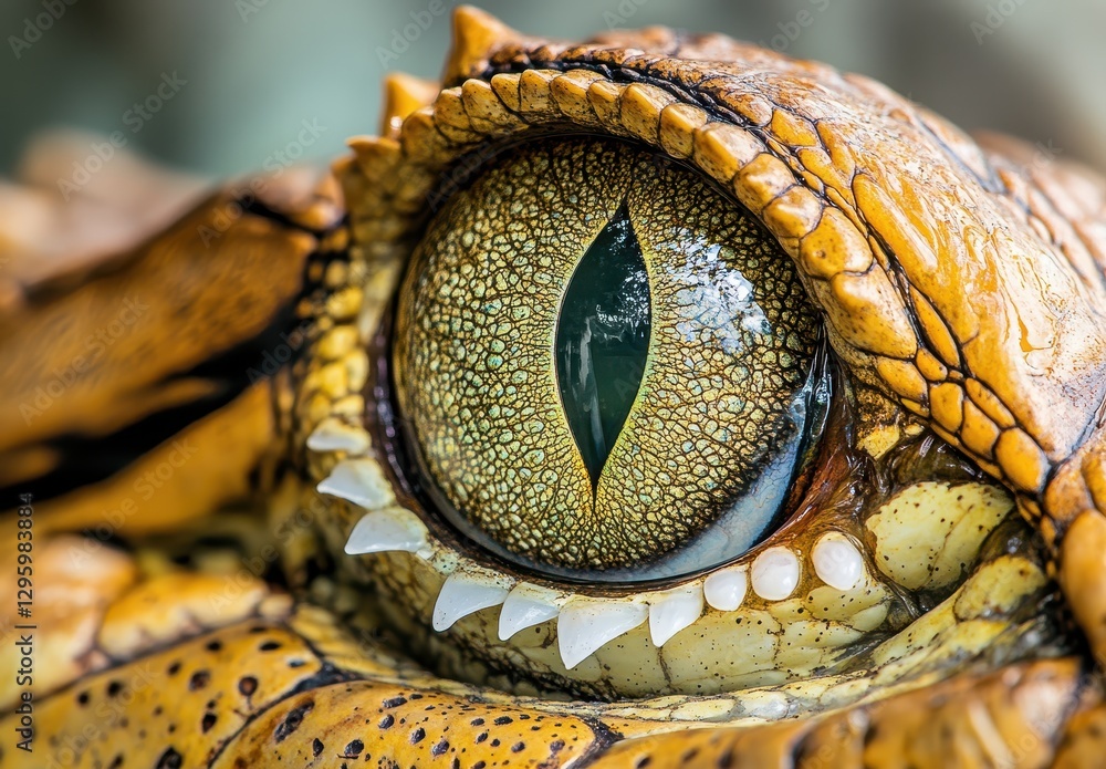 Aufkleber close-up view of a unique alligator eye with intricate textures and vibrant colors displaying natura