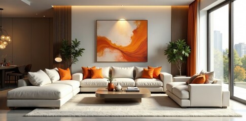 Modern Living Room Interior Design Featuring a Sectional Sofa and Abstract Artwork