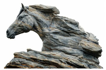 Fototapeta premium Majestic Stone Horse Sculpture: A Dynamic, Museum-Quality Work of Art in an Outdoor Landscape, cutout, isolated background