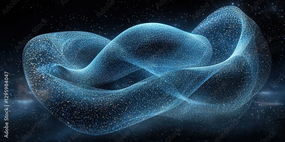 Poster flowing strands of light create an interconnected network against a cosmic backdrop in a digital art