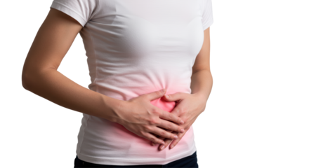 Isolated Woman Holding Stomach in Pain