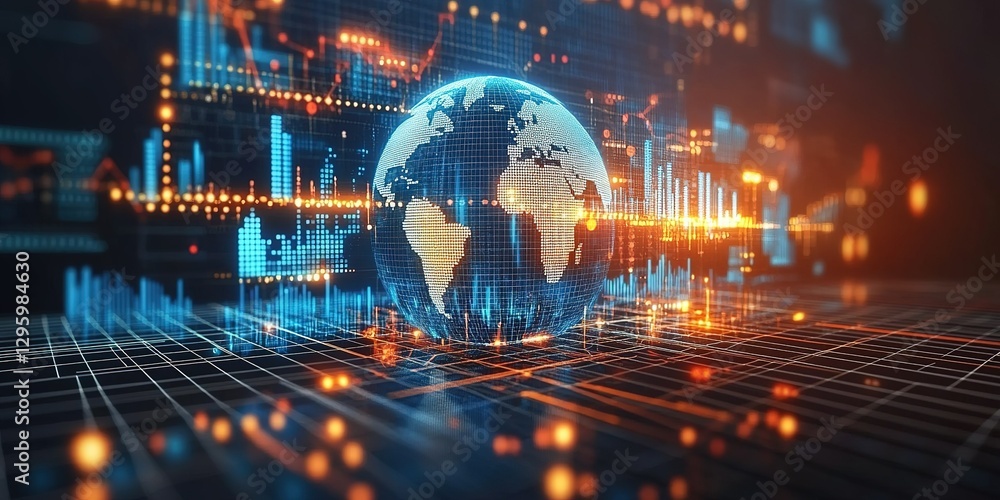 Poster digital representation of global finance trends with a focus on data visualization techniques and ma