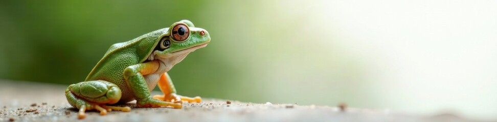 Fototapeta premium Le grenouille regarde le panneau blanc avec curiosit?, reflected, moustache, vase