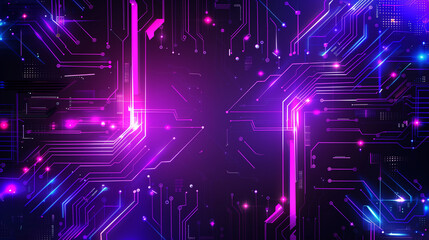 Vibrant circuit board pattern with glowing neon lines.