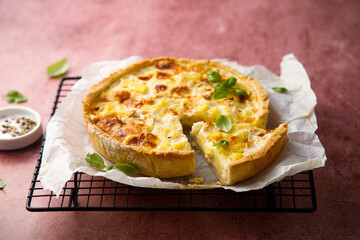 Homemade potato quiche with apple