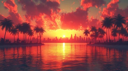 Tropical Sunset Cityscape Paradise