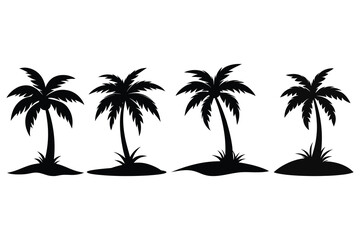 silhouette trees vector tropical palm trees on white background