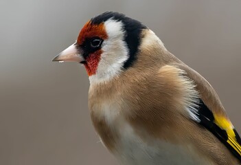 Close-up of a European goldfinch with vibrant plumage.