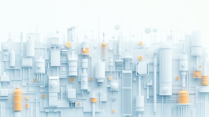 Fototapeta premium A city skyline made of white blocks with orange accents