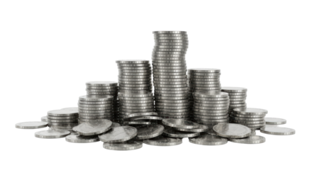 Isolated Stacked Silver Coins on White Background