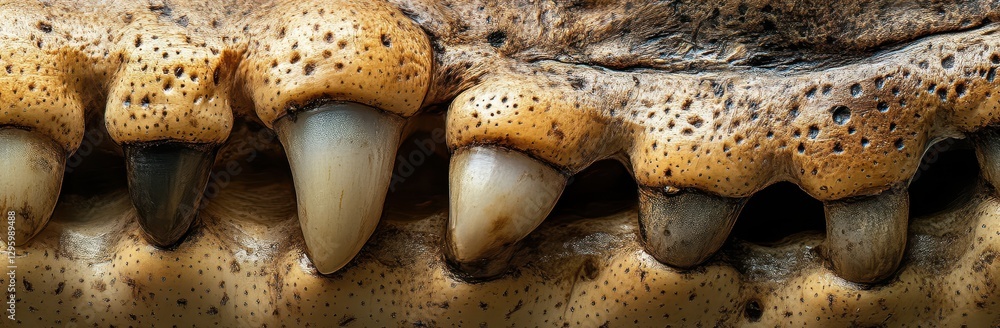 Poster close-up view of alligator teeth and jawline showcasing intricate texture and unique features for wi