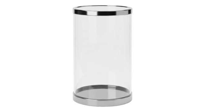 Isolated Transparent Cylinder Display Case with Silver Trim