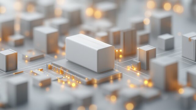 A cityscape with a white building in the middle