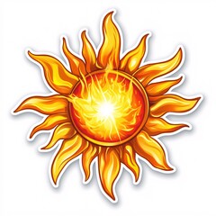 Naklejka premium Abstract Solar Flare Sun Sticker with High-Energy Swirling Fire Patterns and Intense Brightness
