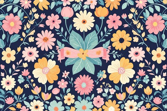 Pastel Floral Weave Illustration for Spring and Summer Decor