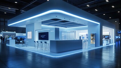 Visualisation vr project, Commercial stand in exhibition hall or large professional salon ready to receive brands and advertisements