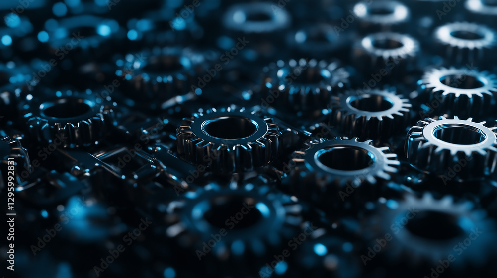 Poster a macro shot of small and large transmission gears meshing together, emphasizing their intricate des