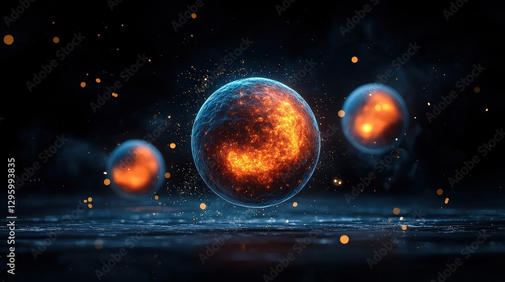 Poster glowing orbs float in a dark and mysterious cosmic setting