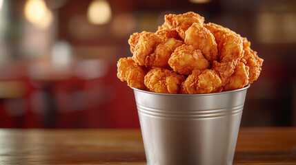 Crispy Fried Chicken in a Bucket for Fast Food and Comfort Meal Concepts