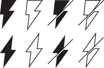 Thunder and Electric Bolt Icon Set. Voltage and Electric Power Vector Icon. 